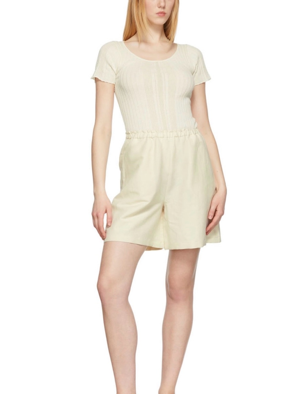 Totême Beige Cream Linen Elastic-Waist Bermuda Shorts